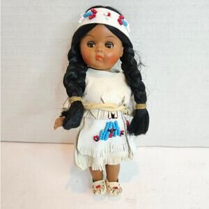 Vintage Native American 7" Doll with Papoose Leather dress Beads Moccasins